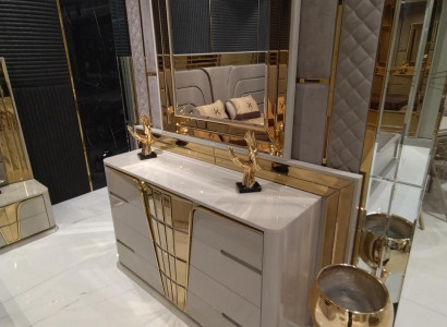 Modern Kommode mit Spiegel Luxus Moder design Schlafzimmer Holz Set 2tlg.